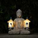 Meditating Buddha Statue with Solar Lights, Zen Garden Decor for Home, Patio, Yard, Outdoor  Unique Gift for Women and Friends(Two Pavilions)