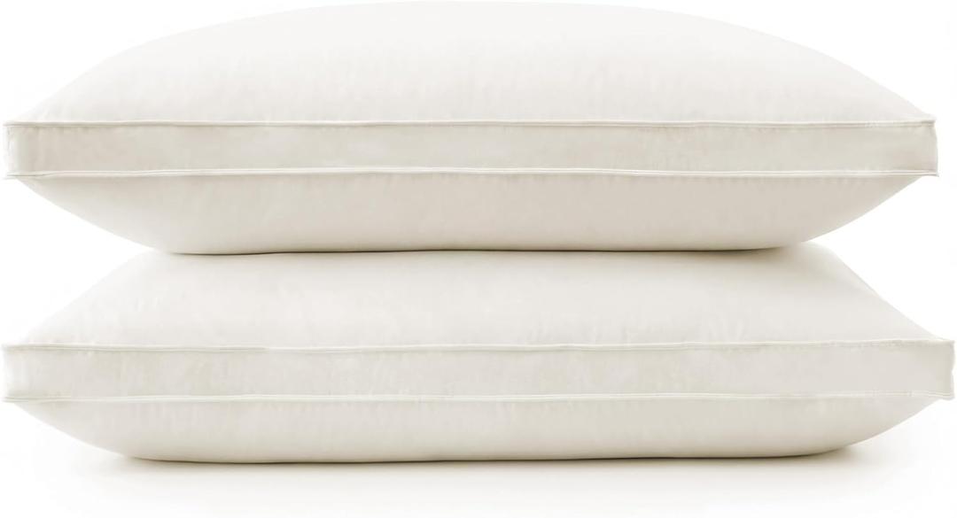 puredown Gusseted Goose Feather Down Pillows, 100% Organic Cotton Cover, Luxury Hotel Collection Bed Pillows for Sleeping Set of 2, King Size