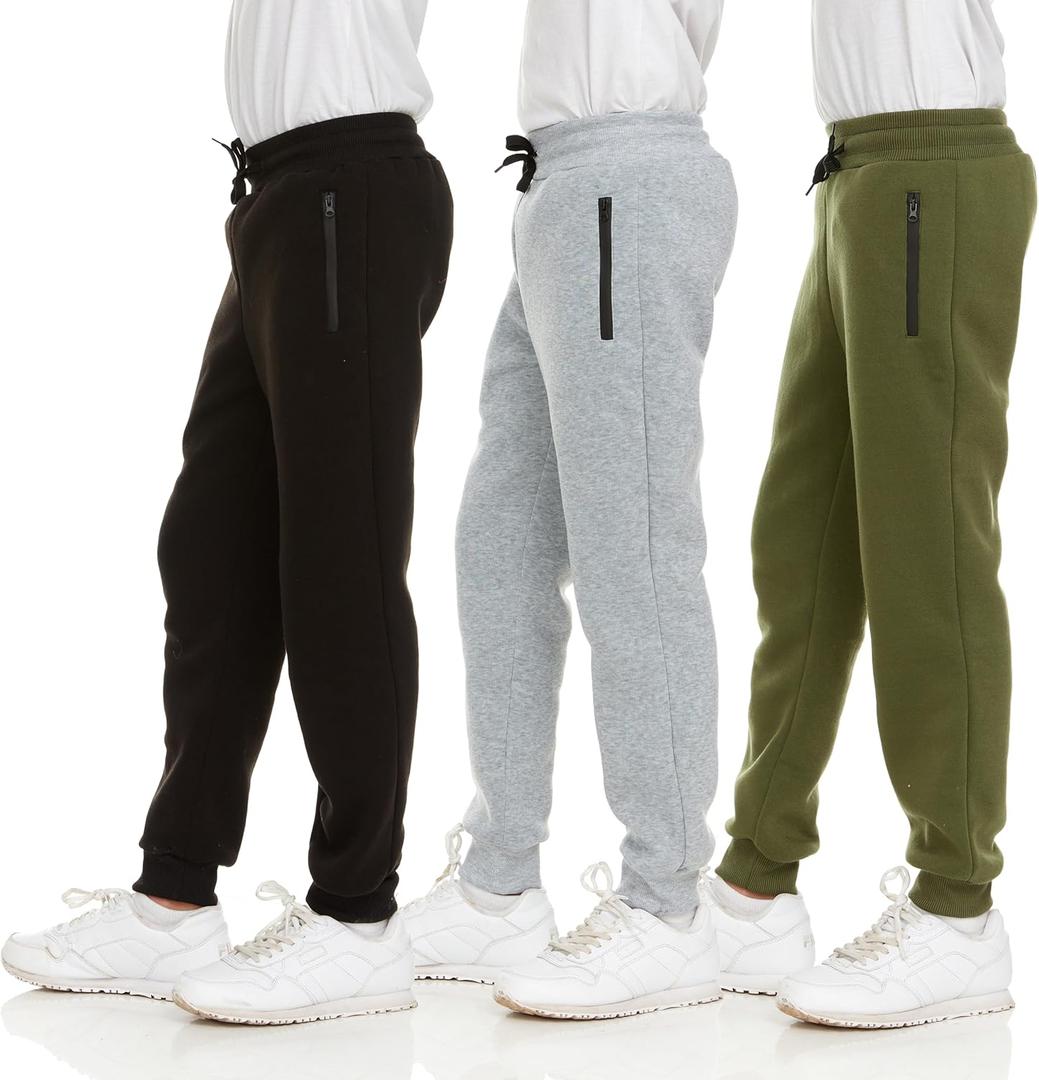 PURE CHAMP 3Pk Boys Sweatpants Fleece Athletic Workout Kids Clothes Boys Joggers with Zipper Pocket and Drawstring Size 4-20 (Small, Set3)