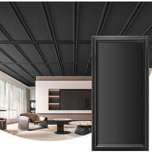 Art3d Drop Ceiling Tiles 48x24, Decorative PVC Ceiling Panels, Waterproof Rustproof and Durable 12-Pack, Glue Down, Rectangular Black, 12pcs 24x48 in.