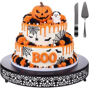 Wenqik 16 Inch Black Halloween Cake Stand with Cutter Spatula,Classic