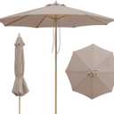 9FT/10FT Wood Patio Umbrella, Large Outdoor Table Pool Umbrella