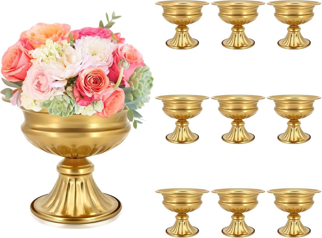 Gold Compote Vases for Centerpieces: 6.5 Inch, Set of 10
