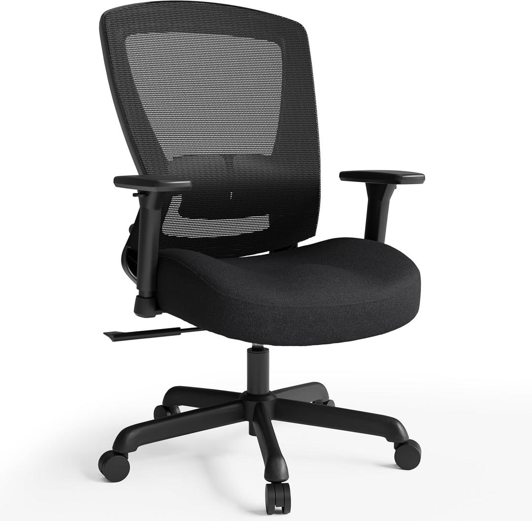 ELABEST Mesh Office Chair,Ergonomic Computer Desk Chair,Sturdy Task Chair- Adjustable Lumbar Support & Armrests,Tilt Function,Comfort Wide Seat,Swivel Home Office Chair (Noir Black (Padded Seat)), 17.3 Inches X 20.5 Inches X 19 Inches