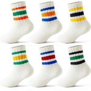 Toddler Socks with Grips, Seamless Non-Slip Crew Baby Boy Girl Grippy Socks (Beige)