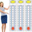 3 Pcs Fundraising Thermometer Goal Charts 11" x 46.5" Dry Erase Goal Trackers Chart Thermometer Setting Wall Poster Vinyl Sticker Chart for Home Office(White)