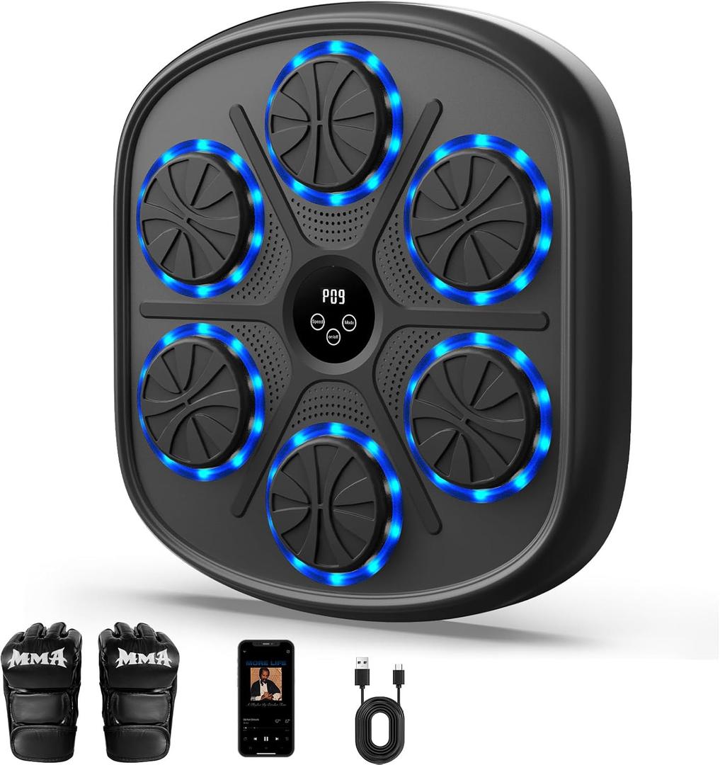 2025 Music Boxing Machine for Adults and Kids, Smart Bluetooth Boxing Machine Wall Mounted Music, Adjustable Hitting Sound Volume, Durable PU Material, Fitness/Lose Weight in Home