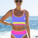 popvil High Waisted Bikini Sets for Women Tummy Control Swimsuits 3 Piece Bathing Suits Neon Swimwear with Skirt 2026 (Purple, XL)