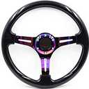 Universal 14" 350mm Car Racing Steering Wheel Quick Release Drifting Neo Chrome Spoke Black Wood Grain Steering Wheel with Horn Button