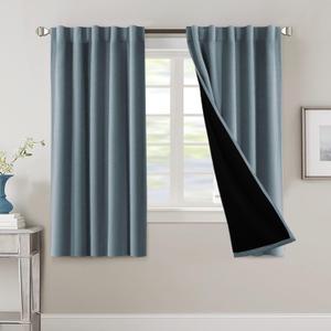 H.VERSAILTEX 100% Blackout Curtains for Bedroom with Black Liner Full Room Darkening Curtains Thermal Insulated Back Tab/Rod Pocket Window Drapes for Living Room, 2 Panels, 42 x 63 Inch, Stone Blue