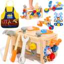 TONZE Kids Tool Set with Apron, Wooden Toddler Tool Bench Montessori Toys for 2+Year Old 39 PCS Educational STEM Construction Toys for Ages 2-4 Pretend Play Toddler Toys 3 4 5 Year Old Birthday Gift