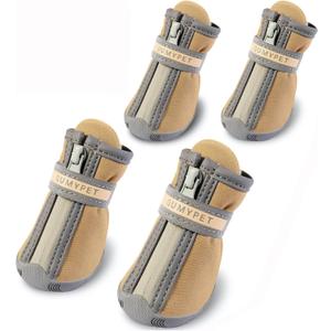 QUMY Dog Shoes for Small Dogs, Puppy Dog Boots & Paw Protectors for Winter Snowy Day, Summer Hot Pavement, Waterproof in Rainy Weather, Ourdoor Walking, Indoor Hardfloors Skid-Resistant Sole Khaki (size 5: 2.25"x1.78"(L*W))