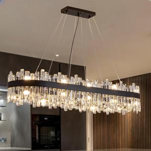 Siljoy Modern Crystal Chandelier for Dining Room, 20 Lights Large Black Rectangular 2-Tiers K9 Crystal Raindrop Chandelier Pendant Ceiling Light Fixture for Living Room Kitchen Island Bar L52