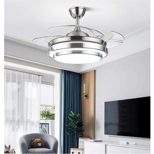 Fandian 42" Modern Ceiling Light with Fans Remote Control, 4 Retractable Blades with 3 Light Color Change Ceiling Fan for Living Bedroom Restaurant, Silver Color with Silent Motor (42In-1 Update) (42in-1 Updated)
