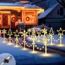 12 Pack Outdoor Snowflake Walkway Lights Plug in Christmas Pathway Lights 8 Modes Xmas Waterproof LED Garden Stake Light for Walkway Porch Yard Lawn(Warm White)