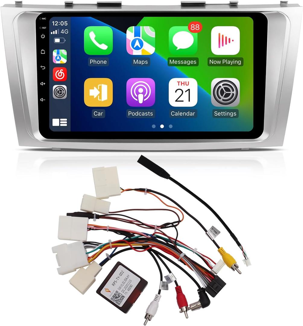 ViaBecs 9" Wireless Apple Carplay Stereo CAN005-X Harness for 2007-2011 Toyota Camry, Android 12 6G 128G Touch Screen Car Radio Android Auto with Mirror Link QLED Screen GPS Navigation