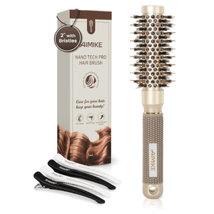 AIMIKE Round Hair Brush, 1 inch Barrel with Boar Bristles, Nano Thermal Ceramic & Ionic Tech, for Blow Drying, Styling, Curling and Shine + 4 Clips (Gold, Unisex, Fine Hair, Short Hair, AntiFrizz)