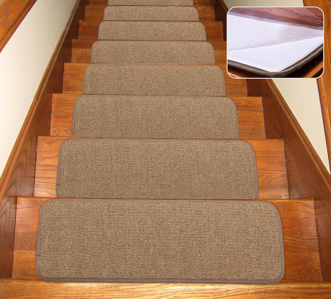 Seloom Non-Slip Stair Treads Carpet with Skid Resistant Rubber Backing Specialized for Indoor Wooden Steps, Removable Floor Rugs for Stairs (Brown Set of 13,(25.59.5In)