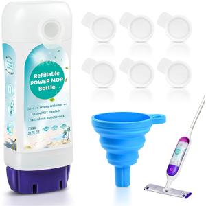 Refillable Bottle for Swiffer Power Mop - 24 FL.OZ Reusable HDPE Container with 6 Leak-Proof Seal & 1 Funnel, Easy Install for Use with Any Cleaning Solution