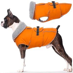 Lelepet Dog Coat Waterproof Dog Jacket Reflective Fleece Vest with Adjustable Buckle & Leash Hole Windproof Cold Weather Coats for Small Medium Large Dogs, Warm Hunting Vest, Orange, XL