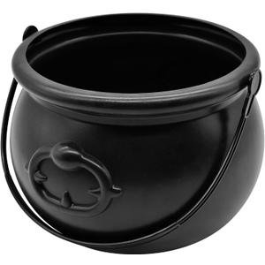 SpinLaLa 8" Plastic Black Cauldron Kettle Halloween Candy Bowl, Large Witch Cauldron Pot Bucket for Halloween Decorations Trick or Treat Party Supplies
