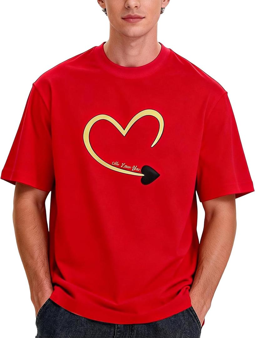 Womens Mens Lover Heart T-Shirt Couples Matching Casual Shirts Crew Neck Shirts Short Sleeve Tops (Red, M)