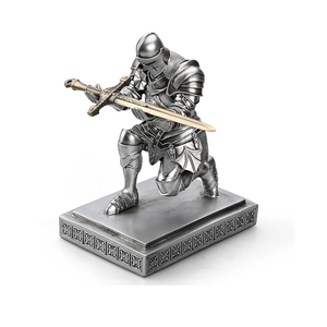 Medieval Armored Warrior Knight Pen Holder Desk Organizers and Accessories Resin Pencil Holder Paperweight as Gift with a Cool Letter Opener for Desk (Silver)