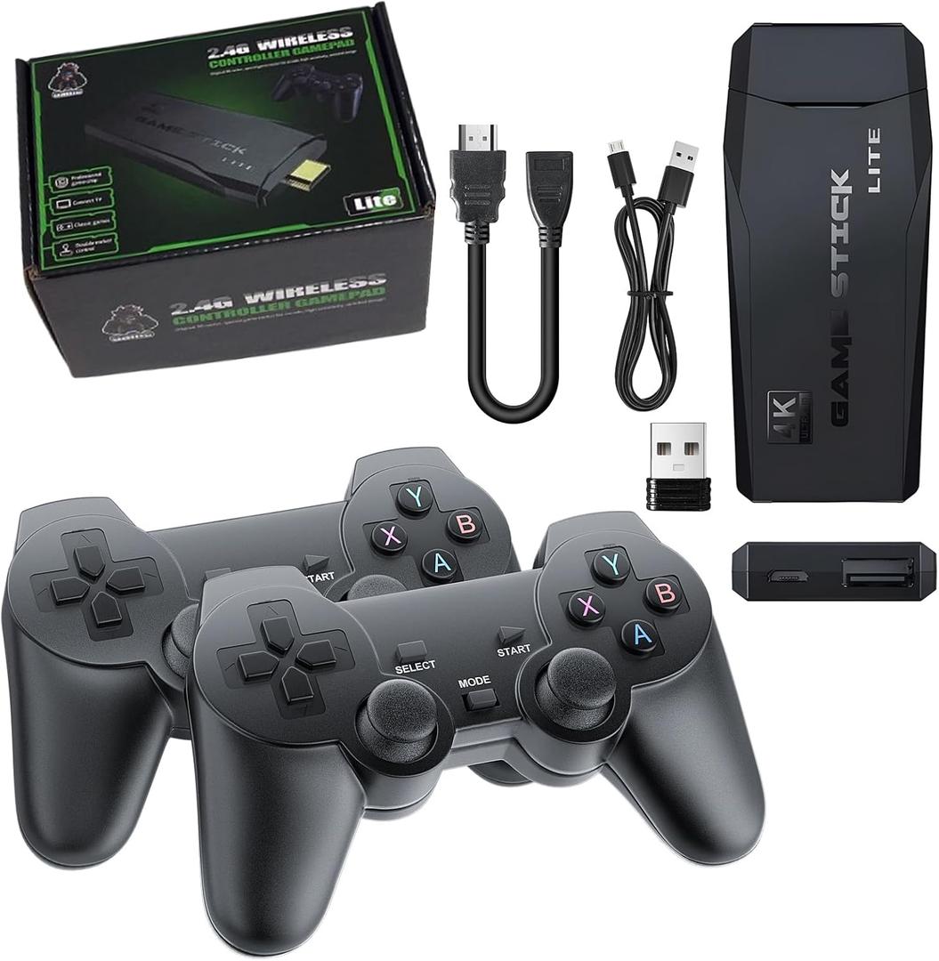 2024 New Retro Game Stick 4K, with Built-in 9 Emulators, 20000+ Games,4K HDMI Output, 2.4g Wireless Controllers, Plug and Retro Play Video Games for TV