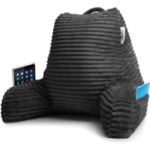 Nestl Reading Pillow with Shredded Memory Foam, Luxe Cut Plush Back Pillow for Sitting Up in Bed, Back and Arms Adjustable Support for Adult & Teens, Backrest Pillows with Washable Cover Dark Grey