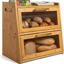 Extra Large Bamboo Bread Box for Kitchen Countertop, Wooden Double Layer Breadbox Provides Double the Storage, Holds Multiple Loaves, Durable & Beautiful with Frosted Acrylic Panels