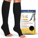 Compression Socks Men 20-30 mmHg - Open Toe Zippered Compression Stockings for Women, Improves Blood Circulation, Prevents Leg Swelling, Shin Splints, and Edema - 2XL, Black [1 Pair]