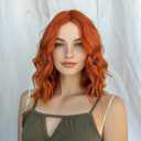 Short Wavy Copper Red Wigs for Women 12 Inch Middle Part Shoulder Length Pastel Orange Bob Wavy Wig Curly Wavy Synthetic Cosplay Wig for Girl Colorful Costume Wigs