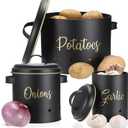 OwnMy Set of 3 Potato Onion Garlic Storage Bins Vegetable Containers Food Containers for Kitchen Counter, Potato Onion Storage Containers for Pantry Garlic Storage Jars Vegetable Canisters Set, Black