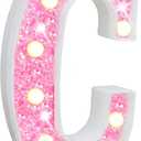Pooqla LED Marquee Letter Lights, Pink Glitter Alphabet Sign Battery Powered Night Light, Birthday Party, Wedding, Girls Gifts, Home Bar, Christmas Decoration, Pink Letter C (Warm White)