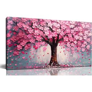 Pink Wall Art Large Tree of Life Wall Art for Living Room Bedroom Office Bathroom Modern Framed Canvas Prints Pink and Grey Picture Size 20x40 Inch