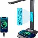 LED Desk Lamp with 10W Wireless Charger & USB Port, Eye-Caring Dimmable Touch Control Lamp with Clock Display, Adjustable Foldable Arm, 5 Brightness & 3 Color Modes for Home Office Study