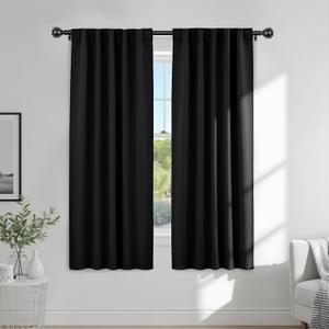 PONY DANCE Black Out Window Curtains - Thermal Blackout Curtain Drapes Set Shades Back Tab & Rod Pocket Panels Privacy Protect for Living Room, 42-inch Wide by 72-inch Long, Black, 2 Pieces