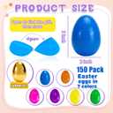 Qudoustar 150 Pack 3 Inch Large Easter Eggs Bulk Includes 6 Surprise Golden Eggs, Bright Colors Empty Fillable Plastic Eggs for Easter Hunt, Easter Basket Stuffers Fillers Party Favors