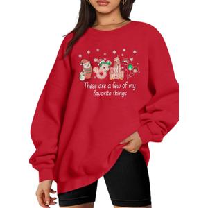 MYHALF Christmas Sweatshirt Women Xmas Shirts: Oversized Merry Christmas Crewneck Sweater Funny Magical Snowman Graphic Tops L, Red