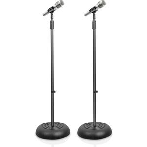 Pyle Universal Microphone Stand - Handheld Mic Compatible, Heavy Compact Base, Lightweight & Compact Design, 2.8 to 5 Ft Height Adjustable Clamp, Pivot Angle Clip, Home/Studio Use (Pair)