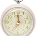 Rohome Vintage Small Alarm Clock with Night Light, Pink, Quartz Movement, Battery Operated, Non-Ticking, Decorative, for Bedside Table, Desk, Kitchen, Bedroom