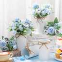 Domensi 6 Sets Wedding Centerpiece for Table Decoration Light Blue Artificial Fake Rose Flower with Metal Vase Faux Silk Rose Bouquet Floral Arrangement for Bridal Shower Home Dining
