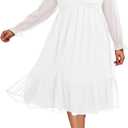 Talisea Plus Size Dresses Sweetheart Neckline Long Sleeves Chiffon Party Cocktail A Line Curvy Womens Midi Dress (White), 26Plus
