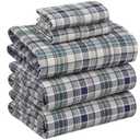 RUVANTI 100% Cotton Sheets – Split King Size Percale Bedding, Cooling & Breathable Floral Design, Durable with a Crisp, Soft & Comfortable Feel, 16" Deep Pocket, 5-Piece Set, Greenish Blue Plaid