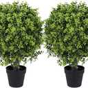 Yinleus Artificial Boxwood Topiary Ball Tree 22inch Fake Topiary Potted Plants for Home Office Garden Indoor Outdoor Decoration (Pack of 2)