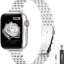 for Apple Watch Band 38mm 40mm 41mm 42mm 44mm 45mm Series 9 8 7 6 5 4 3 2 1 SE SE2 Women and Men,Classic Stainless Steel Metal Watchband for iWatch Bands, Pretty Shiny Look