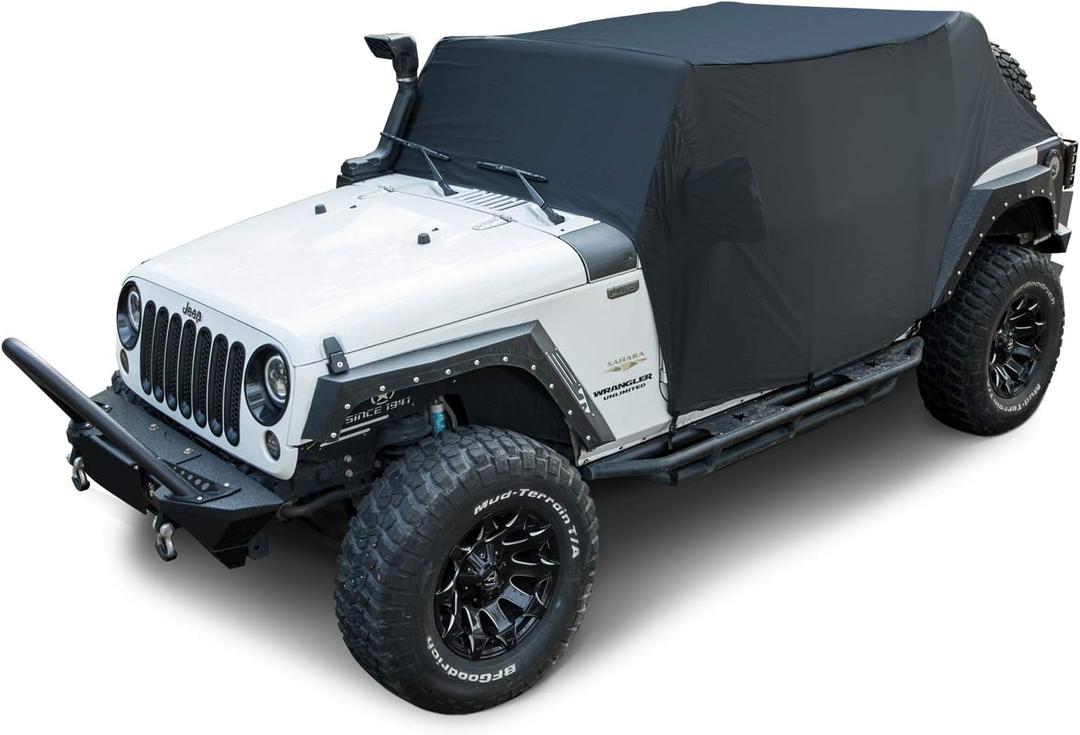 82215370 Cab Cover Car Cover for Jeep Wrangler JK JKU JL JLU 2007-2024 4-Door Black Heavy Duty 600D Oxford Sun Shade Half Car Protect Cover with Door Hard Top Off 8104109