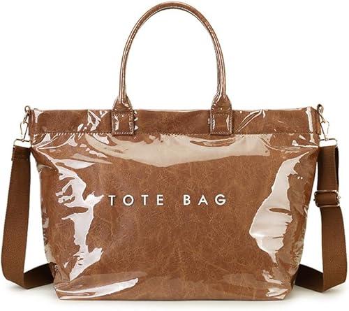 GISMTR Large PVC Tote Bag for Women Letters Print Handbags Kraft Paper Shoulder Bag for Work Travel