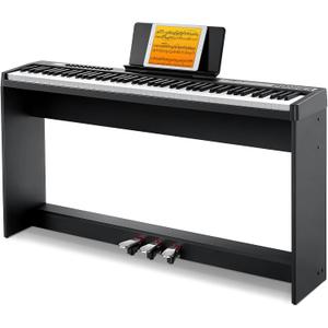 Donner Digital Piano Keyboard Velocity-Sensitive 88 Keys with Removable Piano Stand, Compact Beginner Home Electric Piano with Split Mode, LED Digital Tube for Display, and Triple Pedal DEP-08