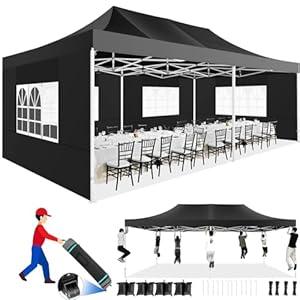 TOOLUCK 13x26 Pop up Tent Heavy Duty Canopy with 6 Sidewalls, All Season 550D Oxford Fabric UPF 50+ Wind Waterproof, Upgrade Commercial Stable Outdoor Large Tent for Party, Wedding, Patio, Black